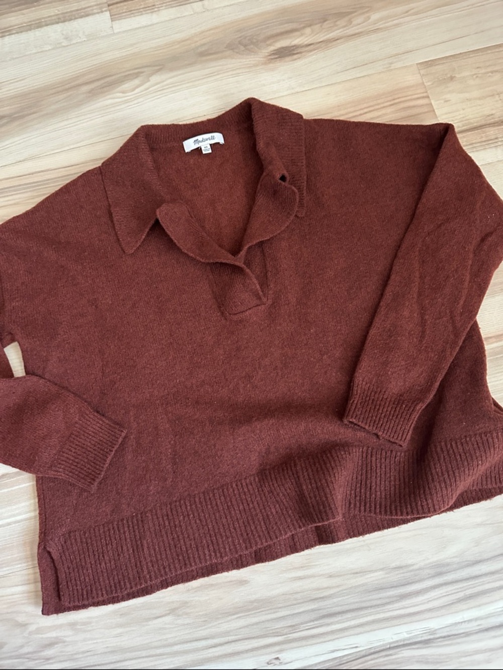 Madewell Cropped and Collared Maroon Pullover Sweater xs
